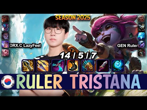 GEN Ruler TRISTANA vs DRX.C LazyFeel YUNARA ADC - Patch 25.15 KR Ranked | lolrec