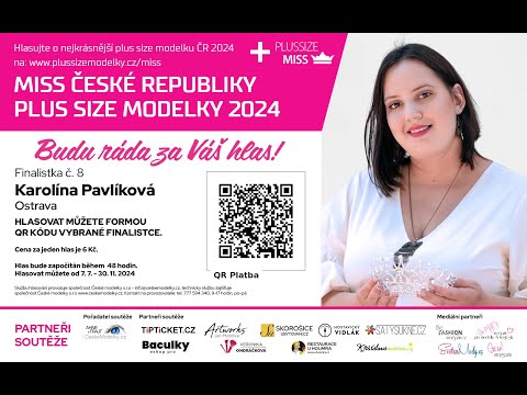 Video medailonek finalistky soutěže Miss Plus Size modelky ČR 2024 Karolína Pavlíková, finalistka s číslem 8