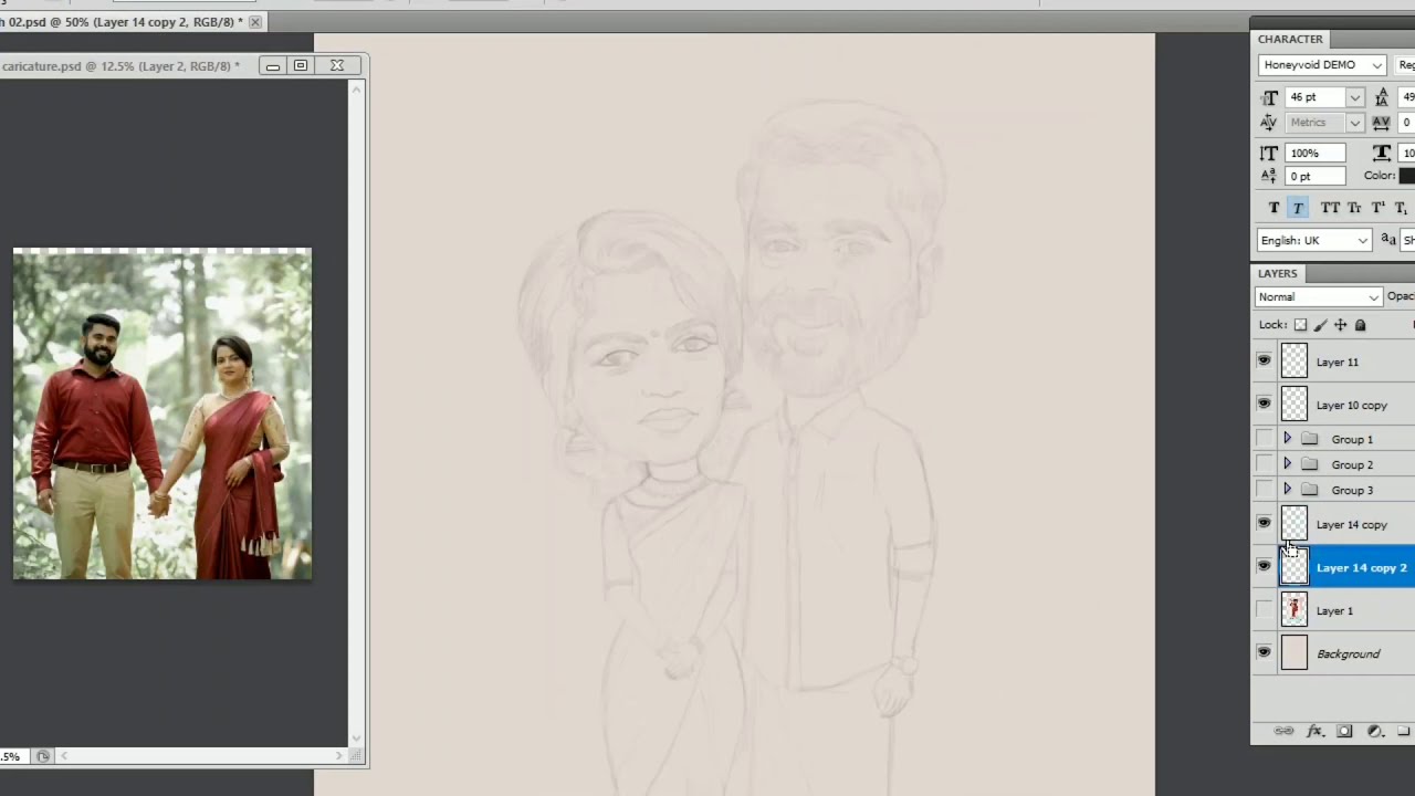 how to draw a wedding couple caricature by praveen c raj