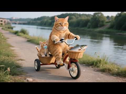 Mama Cat Catches Fish by the River, Heads Home to Cook Fish for Her Kitten 🐾🍲#cat #cute #funny