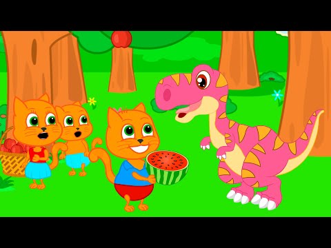 Cats Family in English - Dinosaur Vegetarian Cartoon for Kids