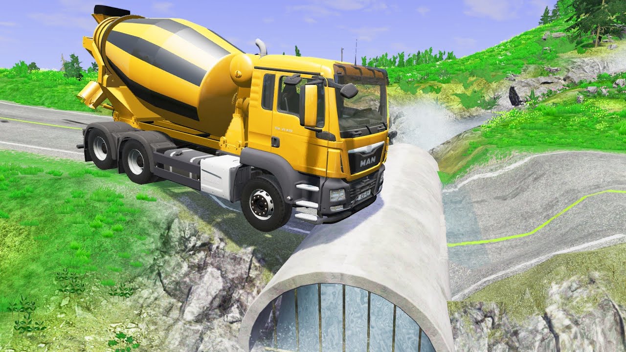 Cars vs Giant Pit Deep Water - Truck Cars Rescue - BeamNG.Drive