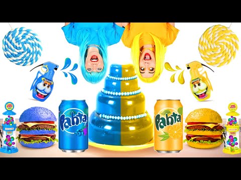 EATING ONLY ONE COLOR FOOD FOR 24 HOURS! Last To STOP Eating BLUE VS YELLOW Food by 123 GO! FOOD