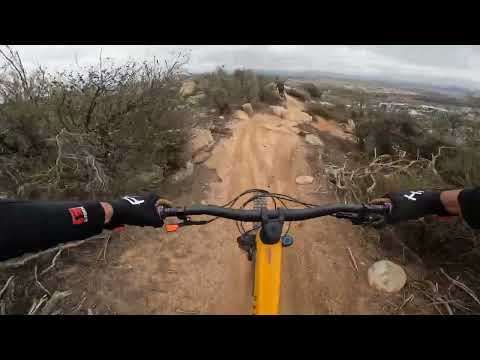 Mountain bike rider runs over a duck