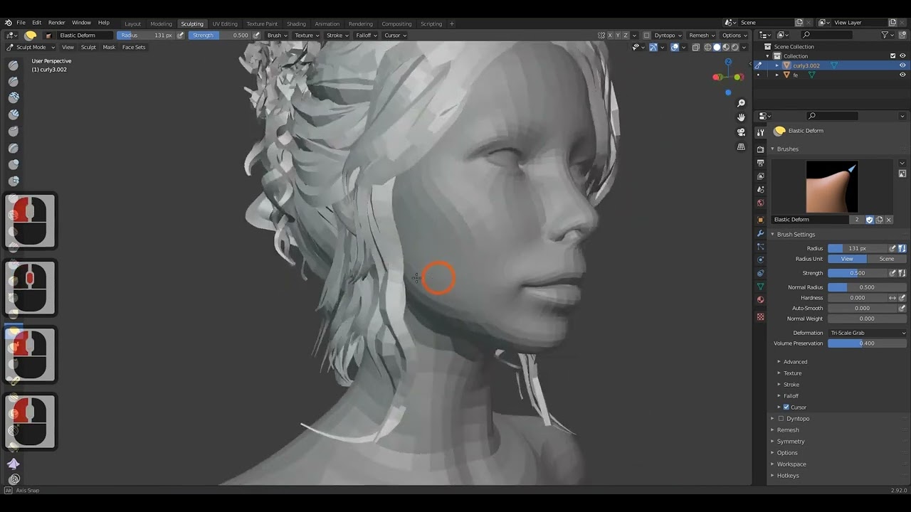 ゲーム用の低ポリ リアルタイム ヘアカード 3Dモデル