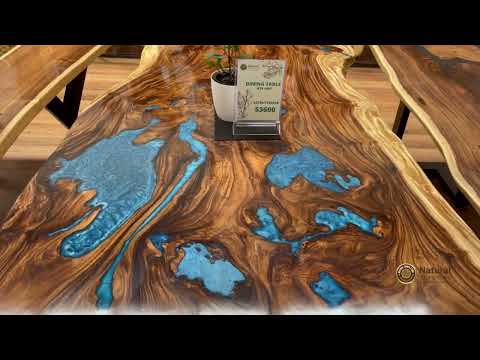 NTS1401 - Stunning blue resin and high glossy live edge dining table
