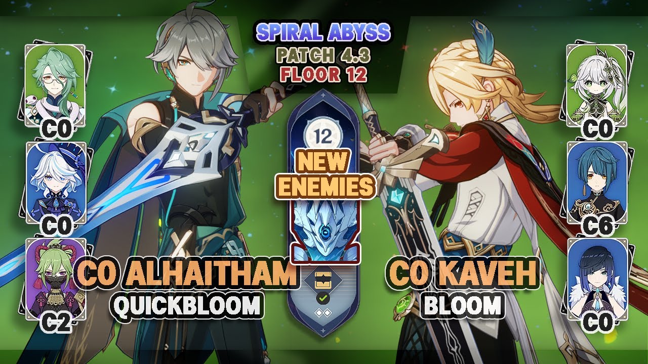 C0 Alhaitham Furina Quickbloom & C0 Kaveh Bloom | NEW Spiral Abyss 4.3 Floor 12 - Genshin Impact