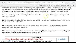 Character Analysis Essay Instructions