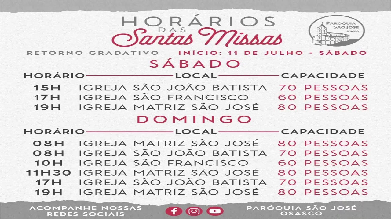 HORÁRIOS DAS MISSAS | PARÓQUIA SÃO JOSÉ OSASCO