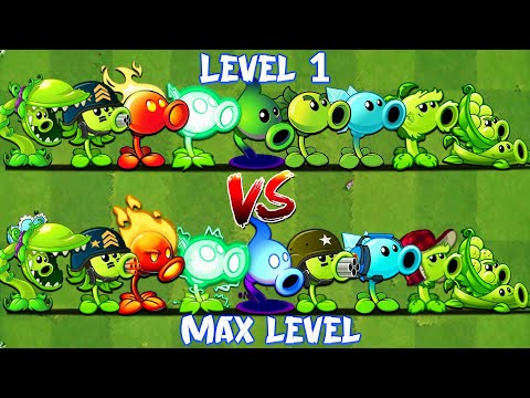 PvZ2 Discovery - Difference Peashooters Plant Level 1 vs Max Level.