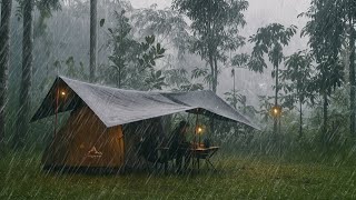 🏕CAMPING IN THE RAIN⛈️RELAXING CAMPING IN HEAVY RAIN FOREST[Soothing sound of rain]