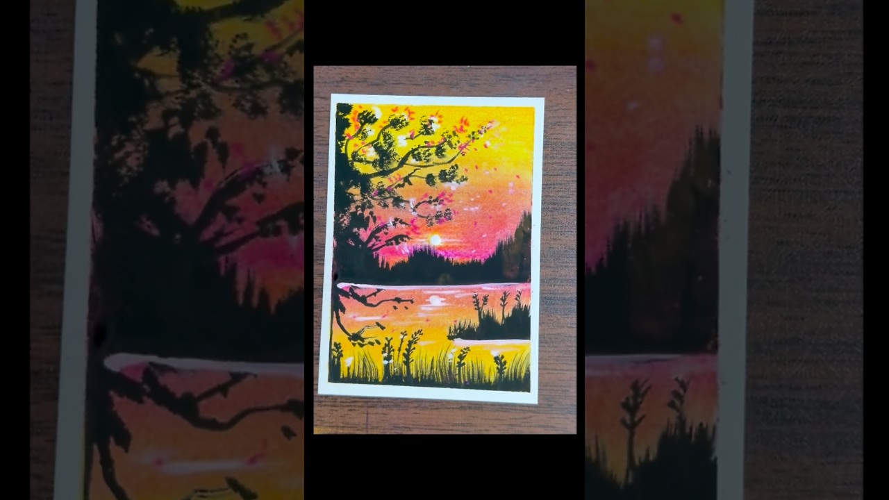 Easy Sunset Landscape  Drawing 🌅✨ Oil Pastel Art #shorts