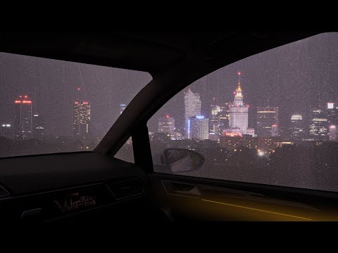 Deszczowa i wietrzna noc w aucie. Odgłosy deszczu w samochodzie do spania. Szum usypiający dzieci.