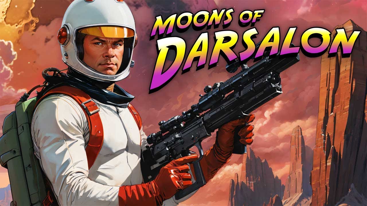 Hero leading Darsanauts across an alien moon as enemies approach