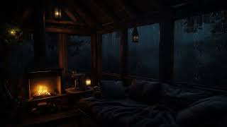 Gentle Rain Beyond the Cabin Window | Warm Fireplace Ambience for Sleep and Unwinding