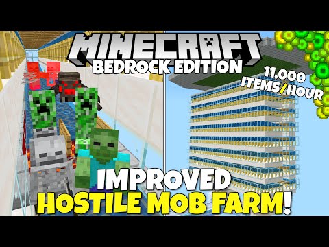 Minecraft Bedrock: Improved Hostile Mob Farm Tutorial! 11k Items/Hour! Exp And Looting! MCPE Xbox