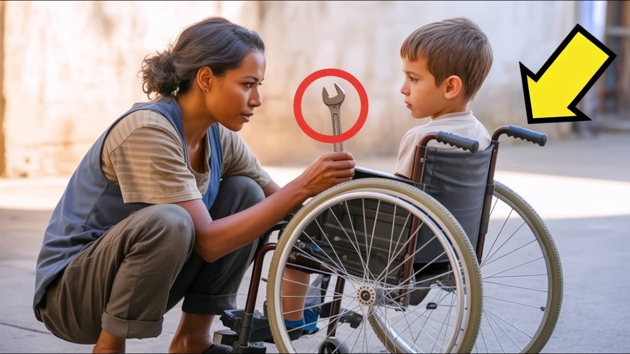 MENDIGA CONSERTOU A CADEIRA DE RODAS DO MENINO… SEM SABER QUE SEU PAI MILIONÁRIO ESTAVA VENDO