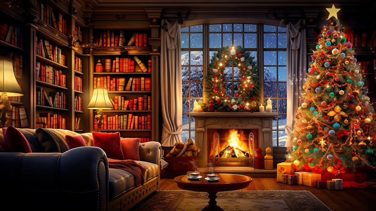 Cozy Christmas Ambience With Christmas Jazz Instrumental & Fireplace Sounds For Relax, Study