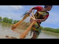 Amazing Net Fishing Village Women Net Fishing Floating On Banana Plante Village Women Fishing
