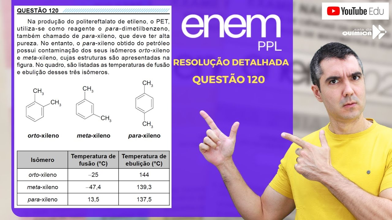 QUÍMICA ENEM PPL 2023! "Na produção do politereftalato de etileno, o PET, utiliza-se como ..."