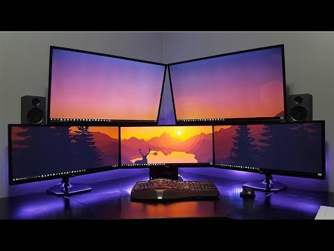 FIVE COMPUTER MONITORS! | ULTIMATE DESK SETUP 2018