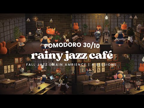 ⏱ Pomodoro 30/10 📖 Rainy Jazz Café 🌧  4 Sessions | Jazz | Rainy Fireplace Ambience | No Midroll Ads