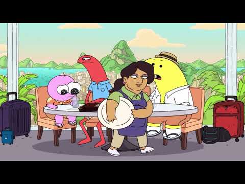 smiling friends arguing in brazil airport