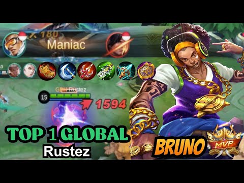 MANIAC! Bruno 88% Winrate Hypercarry - Top 1 Global Bruno - Rustez - MLBB