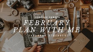 February 2025 Plan With Me I Vintage Camera Theme I Black Page Bujo🖤📷