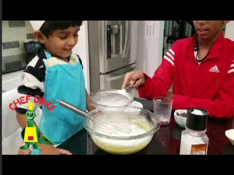 Little Dino Chef Making  Yummy Chocolate Cake
