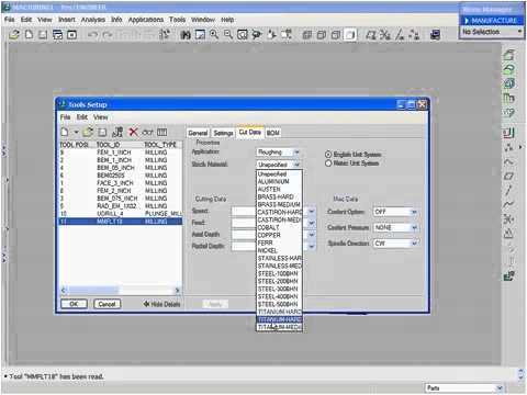 Microtechnique ProEngineer Manufacturing Tool Manager in Wildfire 3.0