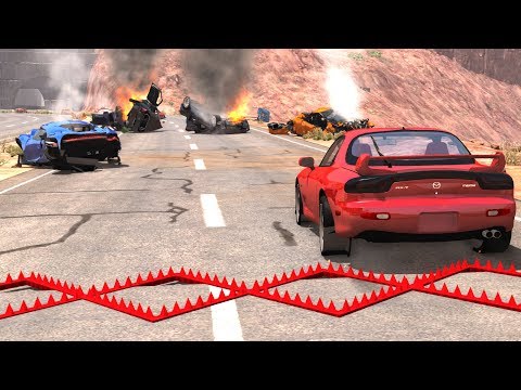 Spike Strip Multi-Vehicle Pileup Crashes #6 - BeamNG Drive Police Spike Strip Testing