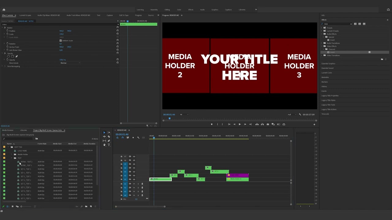 How to edit the Big Multi Screen Opener Intro in Premiere Pro