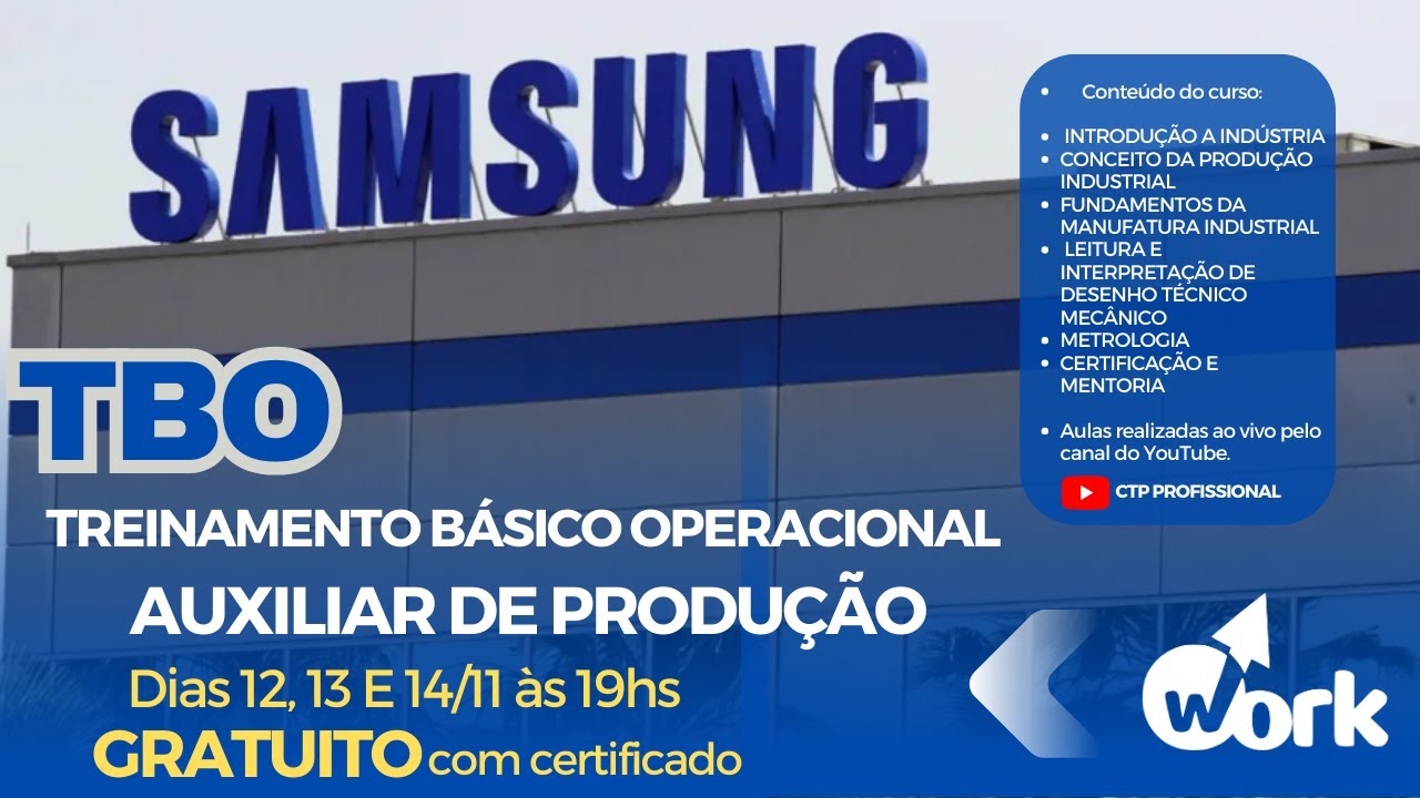 TBO AUXILIAR DE PRODUÇÃO  (TREINAMENTO BÁSICO OPERACIONAL P/ AUXILIAR DE PRODUÇÃO) - 12.11 AULA 01