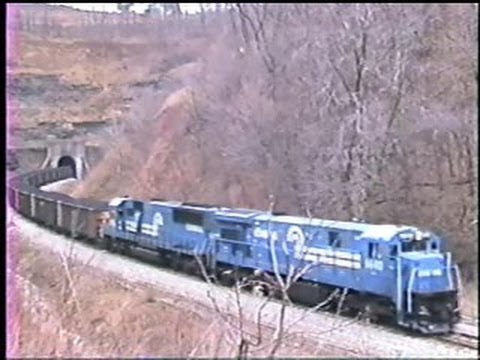 Great sounding Conrail GE stops for a fast crew change, White Cottage, PA. 2/01/1990