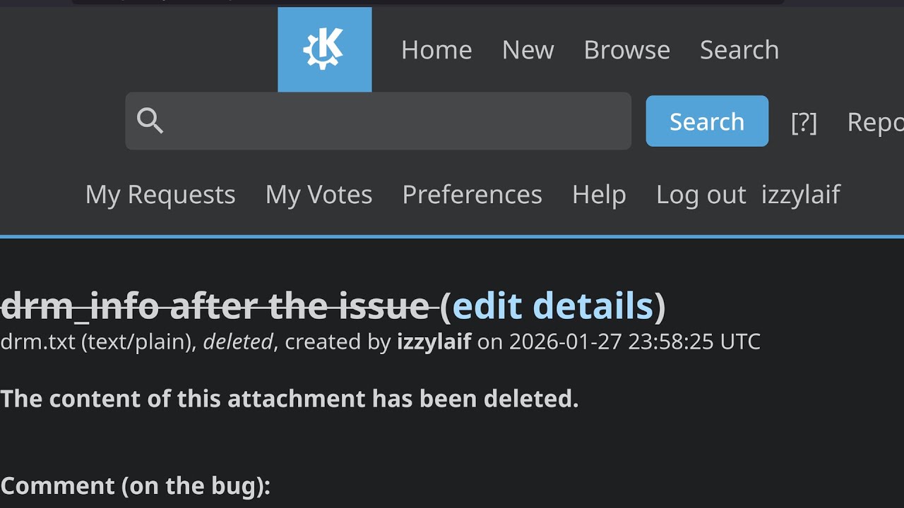 🐧 KDE how to delete attachment on bug report