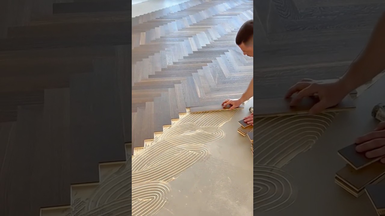 Herringbone Pattern Parquet Flooring Installation #shorts