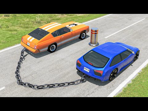 Chained Cars vs Bollards – BeamNG.Drive #3