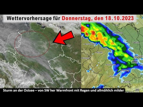 An der Ostsee stürmisch - von SW her Warmfront - Wettervorhersage für Donnerstag, den 19.10.2023
