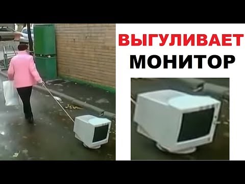 Лютые приколы. Бабка выгуливает МОНИТОР !!!!