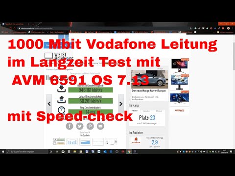 1000 Mbit Vodafone Leitung im Langzeit Test mit AVM 6591 OS 7.13  mit Speed-check