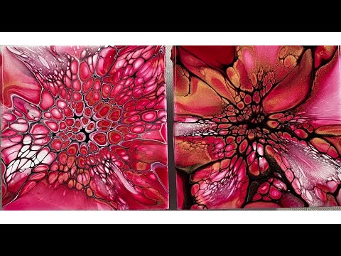 (1542)   Beautiful Red Coasters, Sheleeart Bloom Technique, Acrylic Paint Pouring