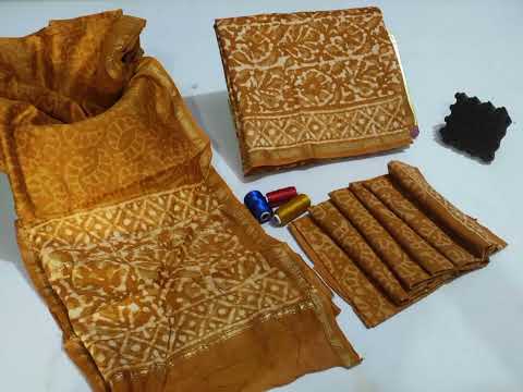 Bagru hand block print chanderi silk dress material with dup...