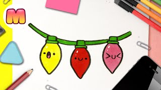 COMO DIBUJAR LUCES DE NAVIDAD KAWAII ❤️ dibujos de navidad fáciles ❤️ aprender a dibujar