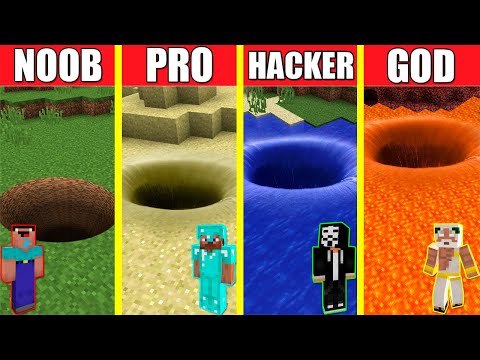 Minecraft Battle: TUNNEL HOUSE BUILD CHALLENGE - NOOB vs PRO vs HACKER vs GOD / Animation PIT HOLE