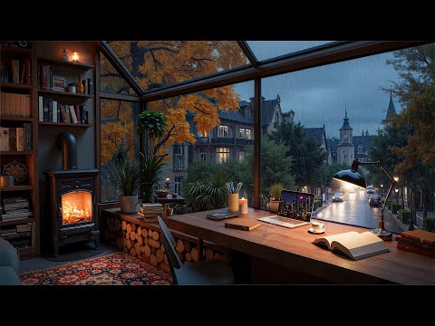 Rooftop Study Room with Warm Jazz Music 🌧️Rain Sounds for Focus, Work and Relaxation