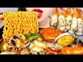 ASMR SPICY SEAFOOD NOODLES RECIPE OYSTER CRAB SQUID SHRIMP COOKING EATING SOUNDS MUKBANG