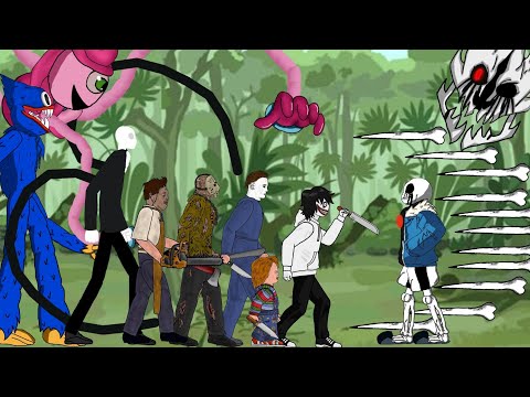 Killer Sans Vs Mommy Long Legs , Huggy Wuggy, Jeff , SLENDERMAN, Michael, Jason , Leatherface - DC2