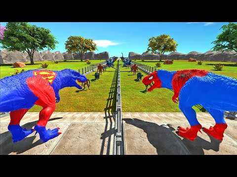 SUPERMAN T-REX vs SPIDERMAN T-REX DEATH RUN COMPETITION - Animal Revolt Battle Simulator ARBS