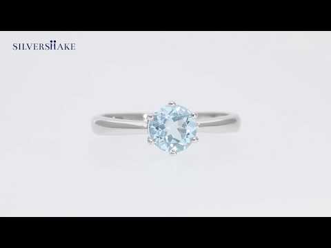 SILVERSHAKE Genuine Blue Topaz White Gold Plated 925 Sterling Silver Solitaire Ring-RN0094062